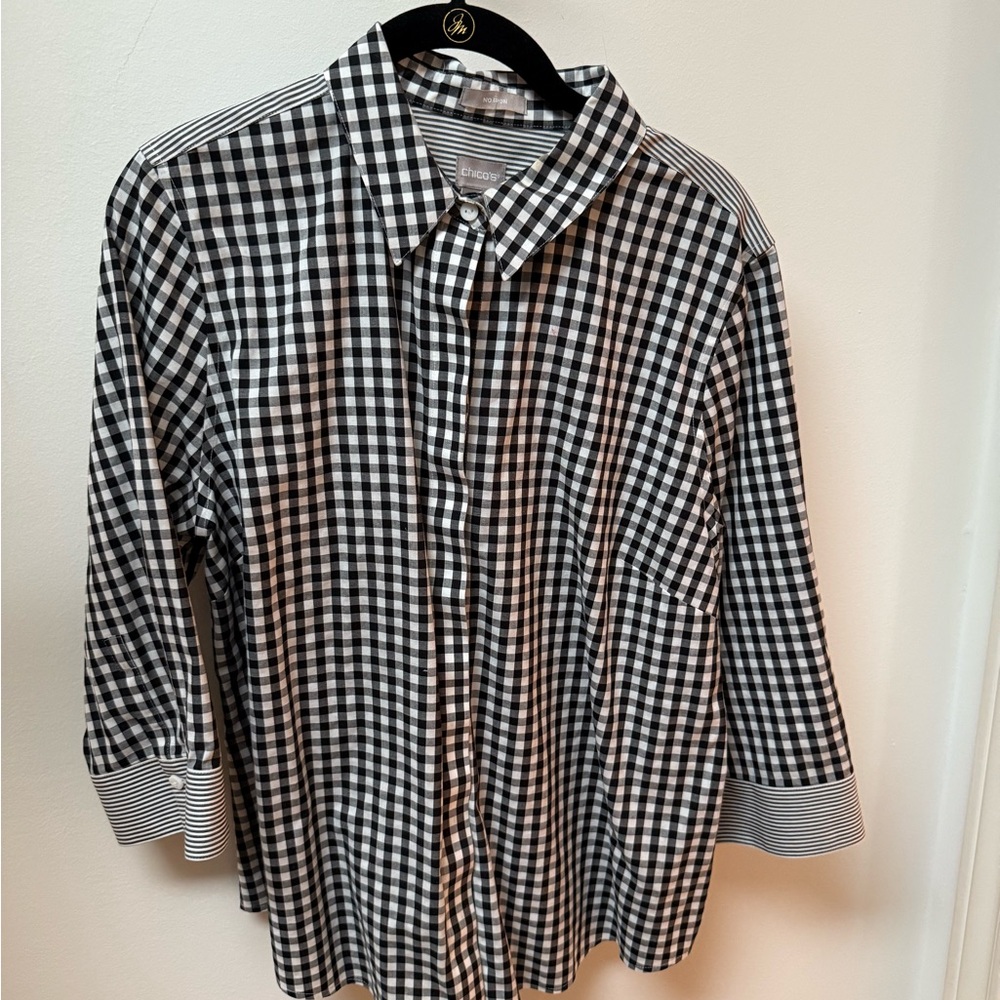 Black and White Checkered Women’s Shirt 3/4 sleeve